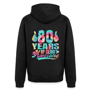 80e anniversaire ou anniversaire 80 ans d’existence - Veste à capuche bio Premium Unisexe - noir - Dos - Nico (187cm)