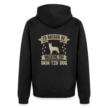 I'd Rather Be Walking The Shih Tzu Dog Lover Puppy - Unisex Premium Bio Zip Hoodie - Schwarz - Hinten - Nico (187cm)