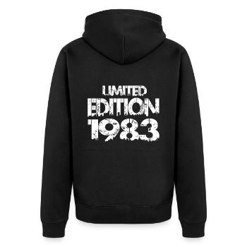 Limited Edition 1983 - Unisex Premium Bio Zip Hoodie - Schwarz - Hinten - Nico (187cm)