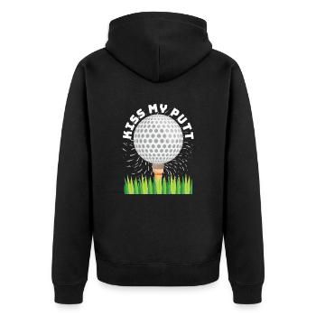 Kiss My Putt For Golfers - Unisex Premium Organic Zip Hoodie - black - Back - Nico (187cm)