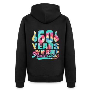 60. Geburtstag Oder Jahrestag 60 Years Of Being - Unisex Premium Bio Zip Hoodie - Schwarz - Hinten - Nico (187cm)