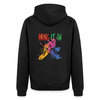 Bring Es An Für Hockeyspieler - Unisex Premium Bio Zip Hoodie - Schwarz - Hinten - Nico (187cm)