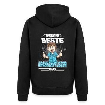 So sieht der beste Krankenpfleger aus - Unisex Premium Bio Zip Hoodie - Schwarz - Hinten - Nico (187cm)