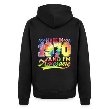 Fabriqué en 1970 et je suis un spectre de couleurs génial - Veste à capuche bio Premium Unisexe - noir - Dos - Nico (187cm)