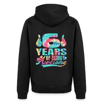 6ème anniversaire ou anniversaire 6 ans d’existence - Veste à capuche bio Premium Unisexe - noir - Dos - Nico (187cm)