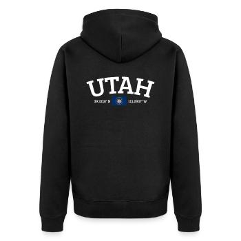 Utah - Unisex Premium Bio Zip Hoodie - Schwarz - Hinten - Nico (187cm)