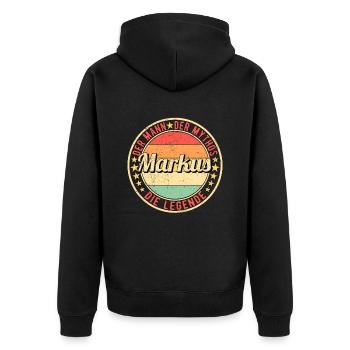 Markus Der Mann Der Mythos Die Legende - Unisex Premium Bio Zip Hoodie - Schwarz - Hinten - Nico (187cm)