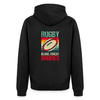 Rugby Vintage Blood Sweat Bruises - Unisex Premium Organic Zip Hoodie - black - Back - Nico (187cm)