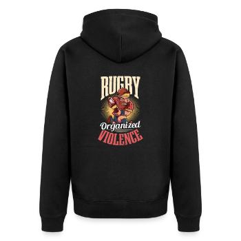 Rugby Rugby organisierte Gewalt - Unisex Premium Bio Zip Hoodie - Schwarz - Hinten - Nico (187cm)