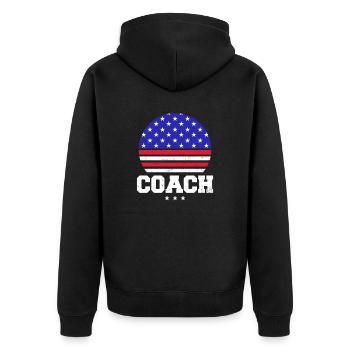 American Flag Coach 4. Juli Retro Sonnenuntergang - Unisex Premium Bio Zip Hoodie - Schwarz - Hinten - Nico (187cm)