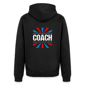 American Flag Coach 4. Juli Stripes - Unisex Premium Bio Zip Hoodie - Schwarz - Hinten - Nico (187cm)