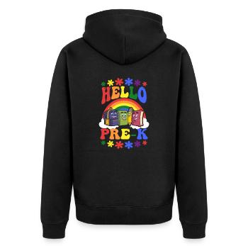 Erster Schultag Hello Pre-K Rainbow - Unisex Premium Bio Zip Hoodie - Schwarz - Hinten - Nico (187cm)