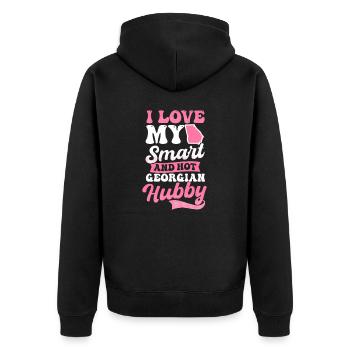 Georgia Peach Liebe mein schlauer heißer Ehemann - Unisex Premium Bio Zip Hoodie - Schwarz - Hinten - Nico (187cm)