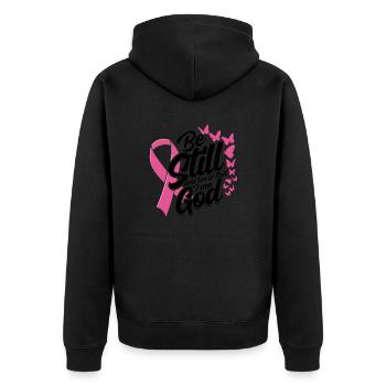 Soyez immobile et sachez que je suis dieu - ruban rose - Veste à capuche bio Premium Unisexe - noir - Dos - Nico (187cm)