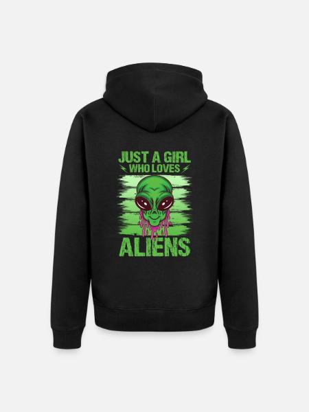 Girl Alien Lover UFO Galaxy - Unisex Premium Organic Zip Hoodie - black