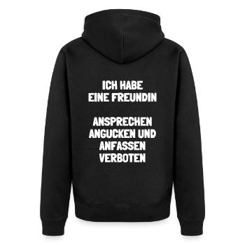 Ich Habe Eine Freundin Ansprechen Verboten - Unisex Premium Bio Zip Hoodie - Schwarz - Hinten - Nico (187cm)