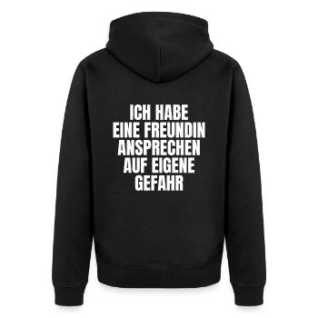 Ich Habe Eine Freundin Auf Eigene Gefahr - Unisex Premium Bio Zip Hoodie - Schwarz - Hinten - Nico (187cm)
