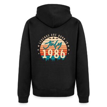 Geburtsjahr 1986 Juli - Unisex Premium Bio Zip Hoodie - Schwarz - Hinten - Nico (187cm)