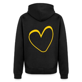 Gelbes Herz Simpel Design - Unisex Premium Bio Zip Hoodie - Schwarz - Hinten - Nico (187cm)