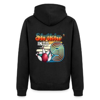 Strikin' Into 9 Bowling Bowler 9. Geburtstag - Unisex Premium Bio Zip Hoodie - Schwarz - Hinten - Nico (187cm)