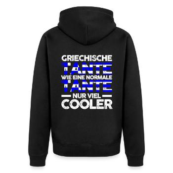 Griechin Tante Griechenland - Unisex Premium Bio Zip Hoodie - Schwarz - Hinten - Nico (187cm)