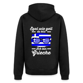 Grieche Griechisches Griechenland - Unisex Premium Bio Zip Hoodie - Schwarz - Hinten - Nico (187cm)