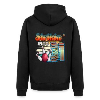 Strikin' Into 31 Bowling Bowler 31. Geburtstag - Unisex Premium Bio Zip Hoodie - Schwarz - Hinten - Nico (187cm)