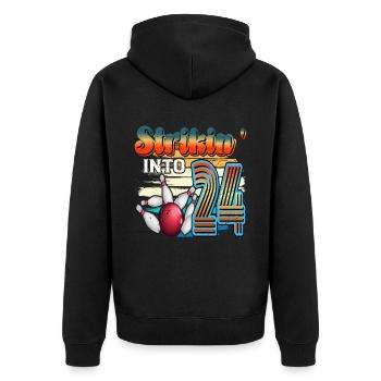Strikin' Into 24 Bowling Bowler 24. Geburtstag - Unisex Premium Bio Zip Hoodie - Schwarz - Hinten - Nico (187cm)