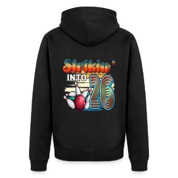 Strikin' Into 26 Bowling Bowler Feier Zum 26. - Unisex Premium Bio Zip Hoodie - Schwarz - Hinten - Nico (187cm)