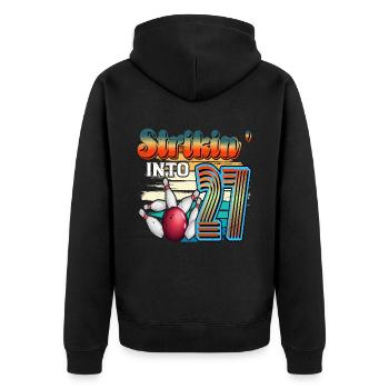 Strikin' Into 27 Bowling Bowler Celebration for the 27th anniversary of the 27th anniversary of the Bowling Bowler - Unisex Premium Organic Zip Hoodie - black - Back - Nico (187cm)