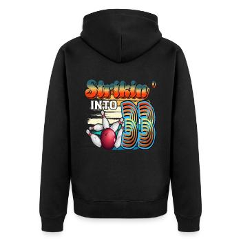 Strikin' Into 33 Bowling Bowler Feier Zum 33. - Unisex Premium Bio Zip Hoodie - Schwarz - Hinten - Nico (187cm)