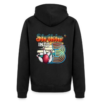 Strikin' Into 3 Bowling Bowler 3. Geburtstag - Unisex Premium Bio Zip Hoodie - Schwarz - Hinten - Nico (187cm)