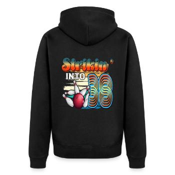 Strikin' Into 38 Bowling Bowler 38. Geburtstag - Unisex Premium Bio Zip Hoodie - Schwarz - Hinten - Nico (187cm)