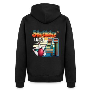 Strikin' Into 41 Bowling Bowler Feier Zum 41. - Unisex Premium Bio Zip Hoodie - Schwarz - Hinten - Nico (187cm)