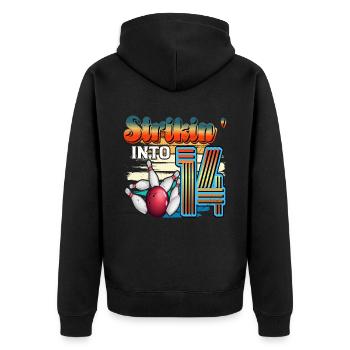 Strikin' Into 14 Bowling Bowler Feier Zum 14. - Unisex Premium Bio Zip Hoodie - Schwarz - Hinten - Nico (187cm)
