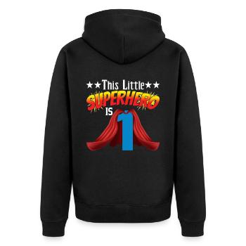 This Little Superheroine Is 1, Children's Birthday Party - Unisex Premium Organic Zip Hoodie - black - Back - Nico (187cm)