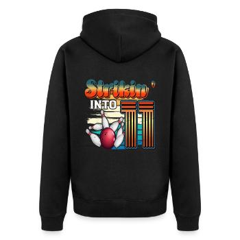 Strikin' Into 11 Bowling Bowler 11. Geburtstag - Unisex Premium Bio Zip Hoodie - Schwarz - Hinten - Nico (187cm)