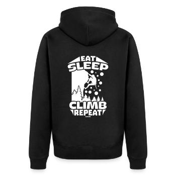 Klettern Berg Alpen Natur Klettersport Geschenk - Unisex Premium Bio Zip Hoodie - Schwarz - Hinten - Nico (187cm)
