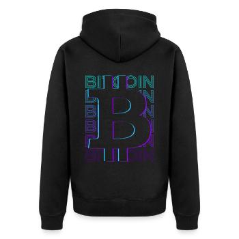 Bitcoin Kryptowährung Krypto Retro Geschenk - Unisex Premium Bio Zip Hoodie - Schwarz - Hinten - Nico (187cm)