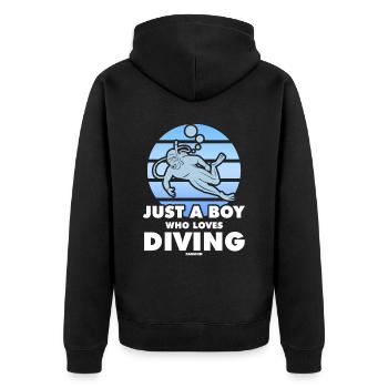 Just A Boy Who Loves Diving - Unisex Premium Bio Zip Hoodie - Schwarz - Hinten - Nico (187cm)