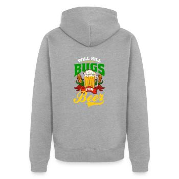 Bug Exterminator tötet Bugs für Bier - Unisex Premium Bio Zip Hoodie - Grau meliert - Hinten - Nico (187cm)