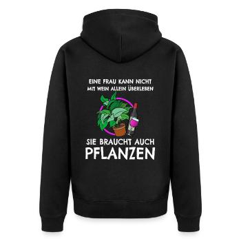 Eine Frau Kann Nicht Mit Wein Allein - Unisex Premium Bio Zip Hoodie - Schwarz - Hinten - Nico (187cm)