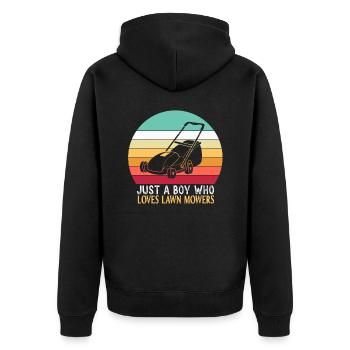 Only a boy The lawn mower loves lawn mowing grass - Unisex Premium Organic Zip Hoodie - black - Back - Nico (187cm)