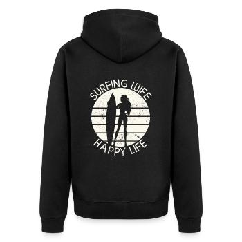 Surf femme Happy Life Wellenreiten Surfen Surfer - Veste à capuche bio Premium Unisexe - noir - Dos - Nico (187cm)