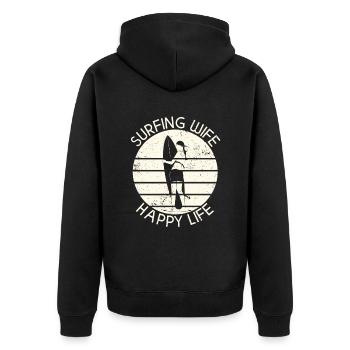 Surfing Wife Happy Life Wellenreiten Surfen Surfer - Unisex Premium Organic Zip Hoodie - black - Back - Nico (187cm)