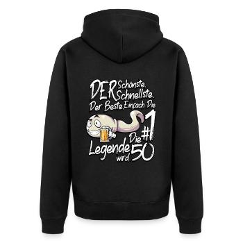 Lustig 50. Geburtstag - Unisex Premium Bio Zip Hoodie - Schwarz - Hinten - Nico (187cm)