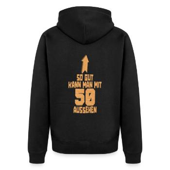 50. Geburtstag So gut kann man mit 50 aussehen - Unisex Premium Bio Zip Hoodie - Schwarz - Hinten - Nico (187cm)