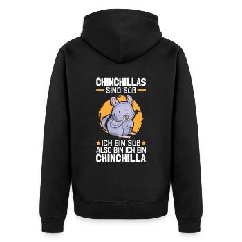 Chinchillas sind süß Wollmaus Chinchilla - Unisex Premium Bio Zip Hoodie - Schwarz - Hinten - Nico (187cm)