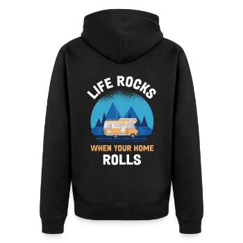 Life Rocks When Your Home Rolls Wohnmobil Geschenk - Unisex Premium Bio Zip Hoodie - Schwarz - Hinten - Nico (187cm)