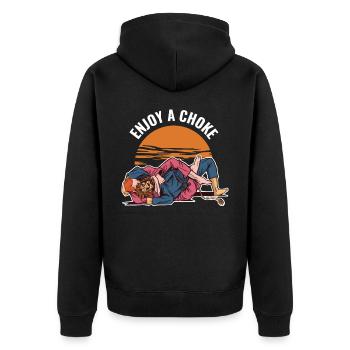 Enjoy A Choke Jiu Jitsu Gift - Unisex Premium Organic Zip Hoodie - black - Back - Nico (187cm)